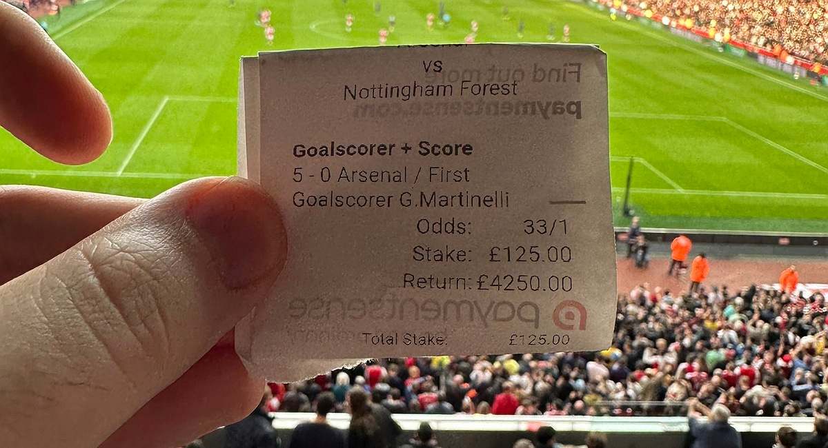 Fan wins £4250 after placing £125 bet on Arsenal winning by a 5-0 scoreline and also backing Martinelli to score first against Nottingham Forest