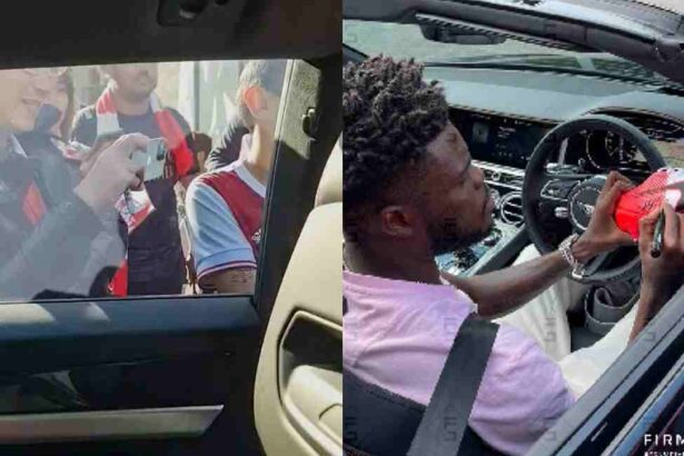 Watch: Arsenal fans prevent Thomas Partey from leaving the Emirates as they request for autographs after stunning strike against Tottenham