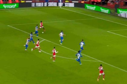 Watch: Eddie Nketia Scores a wonderful 'Thierry Henry' like goal to give Arsenal the lead against Brighton