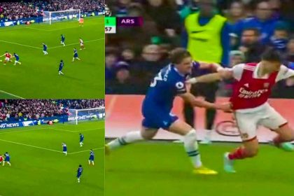 Watch: Chelsea's Gallagher sweating to catch up to Kieran Tierney as he sped past him like 'Roberto Carlos'