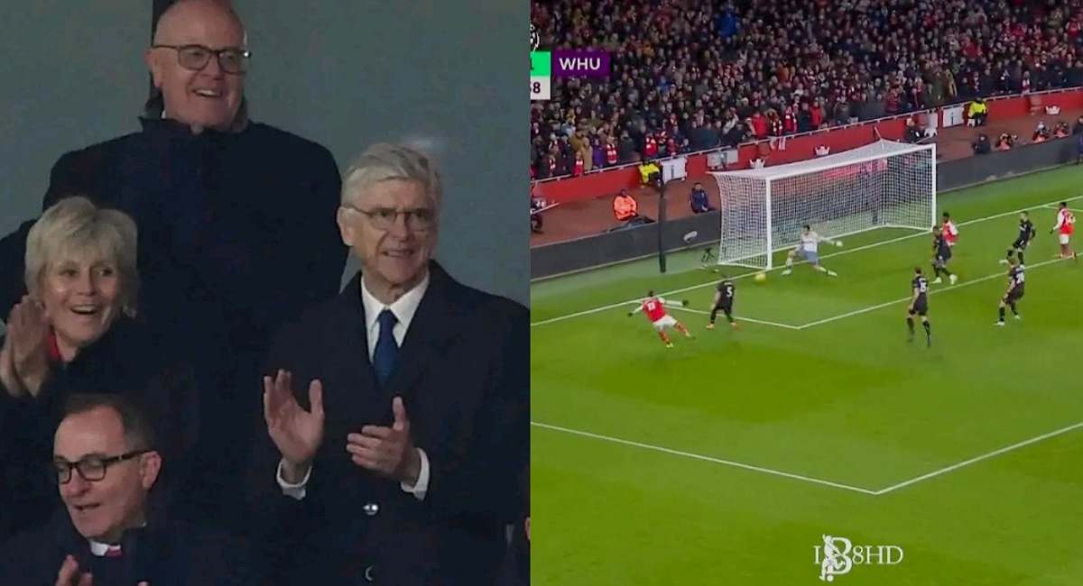 Watch: Moment Arsene Wenger stood up and celebrated Martinelli's wonderful goal with an applause