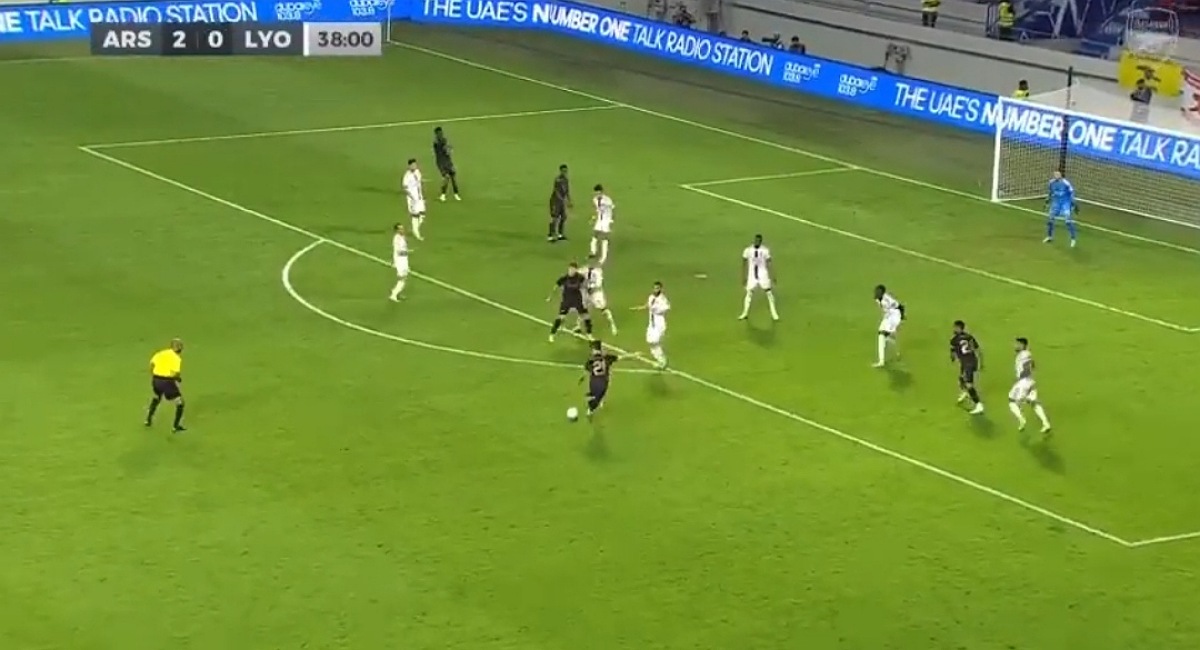 Watch: Fabio Vieira shows he's the king of long range strikes as his powerful shot from outside the box makes it 3-0 against Lyon