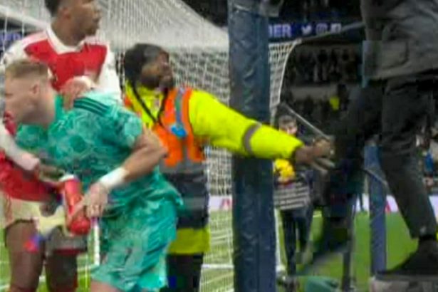 Watch: Moment frustrated Spurs fan kicked Ramsdale in the back, with FA set to take action