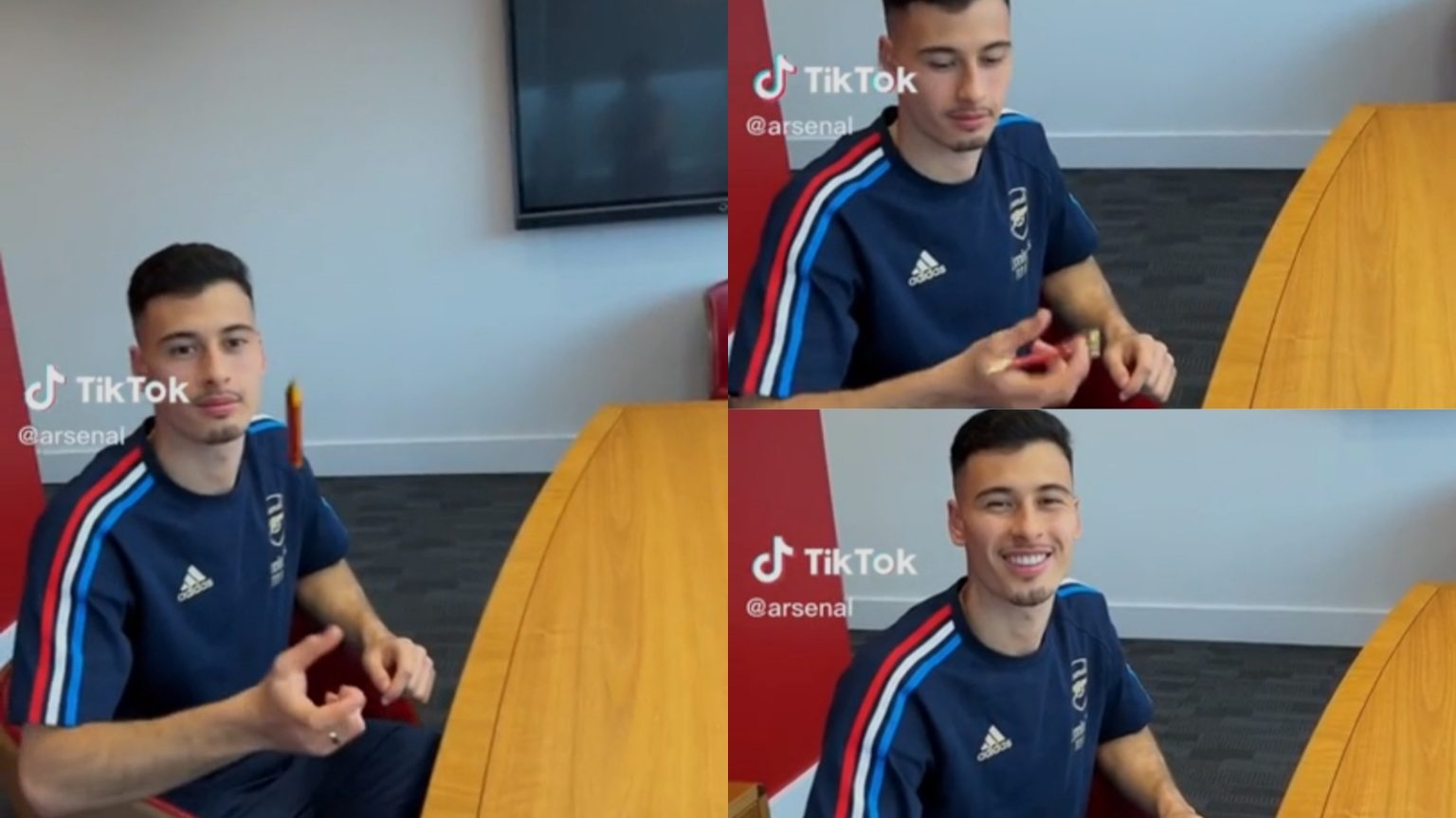 Watch: Martinelli joyfully catches a pen in the air as he signs new contract with Arsenal