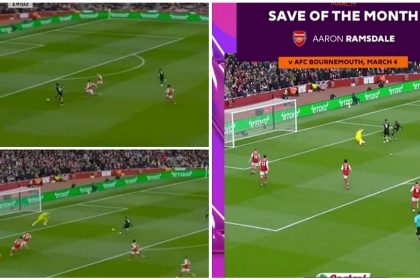 Ramsdale's spectacular Save against Bournemouth wins Premier league Save Of The Month Award #Arsenal #ARS #ArsenalFC #afc