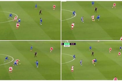Watch: Moment Zinchenko dribbled his way past three Everton players in midfield before finding Saka for Arsenal's first goal