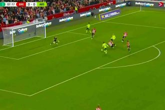 Watch: Reiss Nelson with a cool and composed finish to give Arsenal a 1-0 lead against Brentford