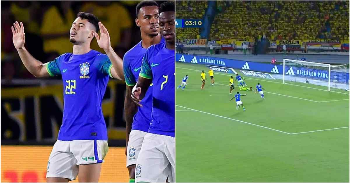 Watch: Gabriel Martinelli nets his first ever goal for Brazil against Colombia